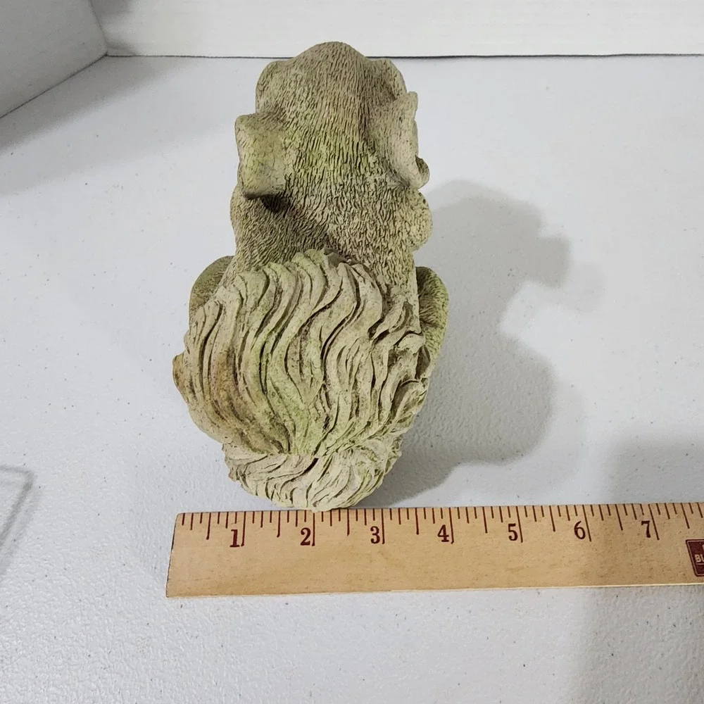 Vintage Stone Look Resin Squirrel Figurine Garden Statue Moss Green Decor 5 Inch